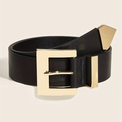 Golden Square Pin Buckle Belt Wide PU Leather Belt Punk Jeans Pants Belts