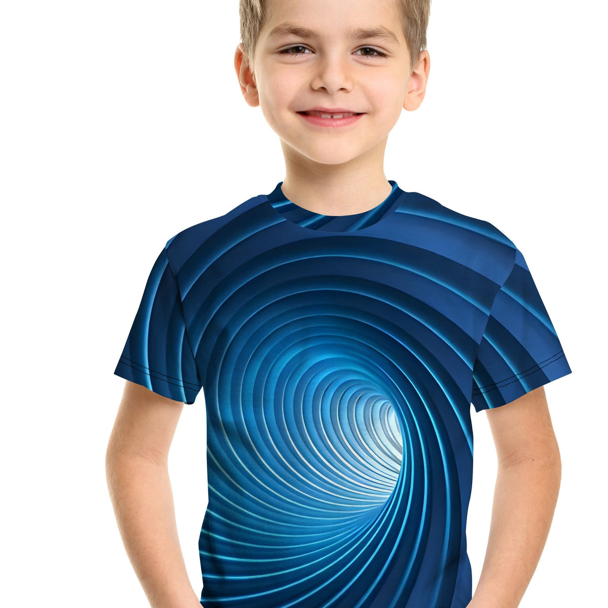 Swirl Line 3D Print Boy's Short Sleeve T-shirt Breathable Casual Top