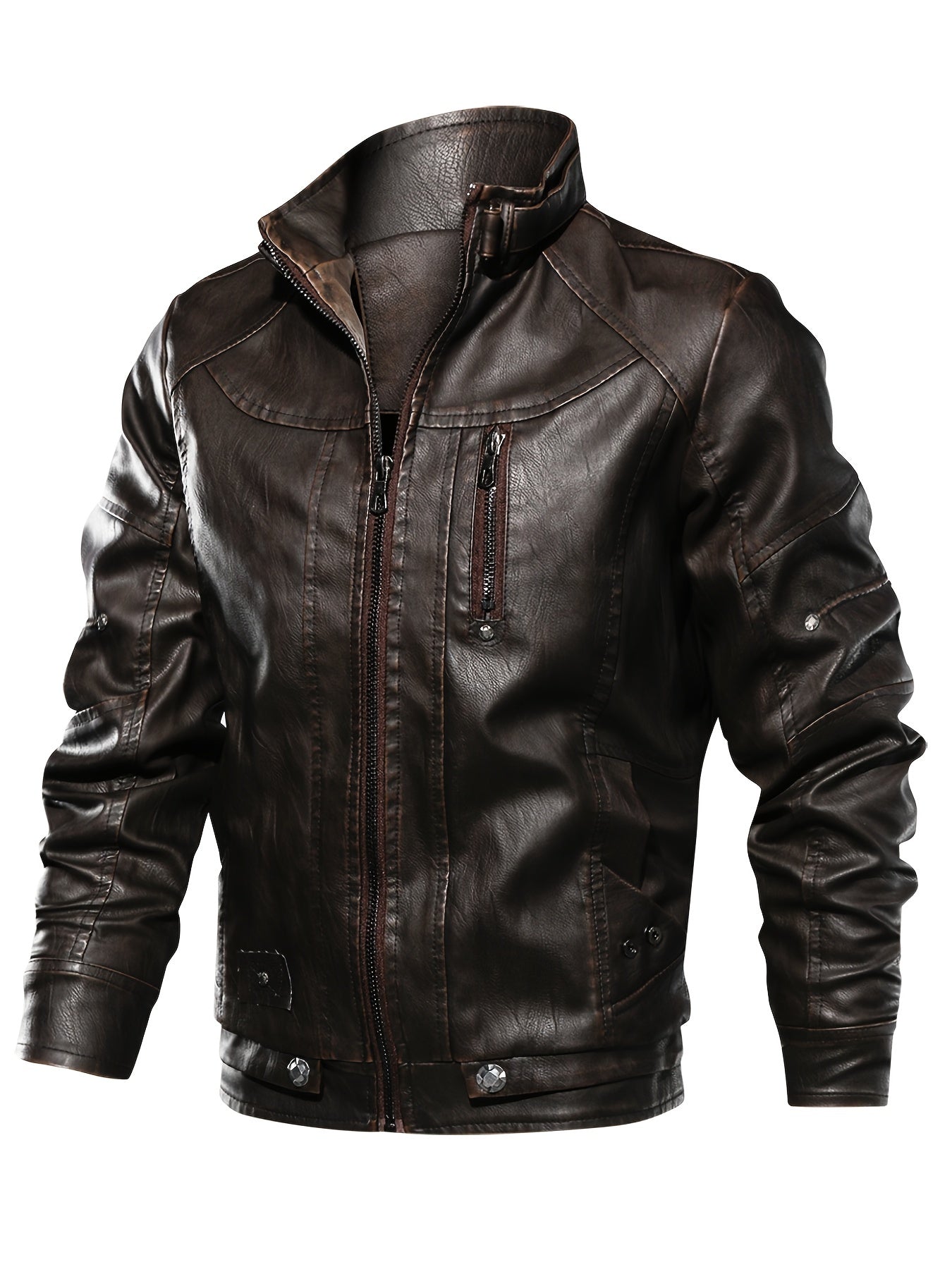 Men's PU Leather Zipper Jacket Coat