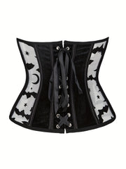 Bat Print Strapless Corset Bustier Tummy Control Mesh Body Shaper