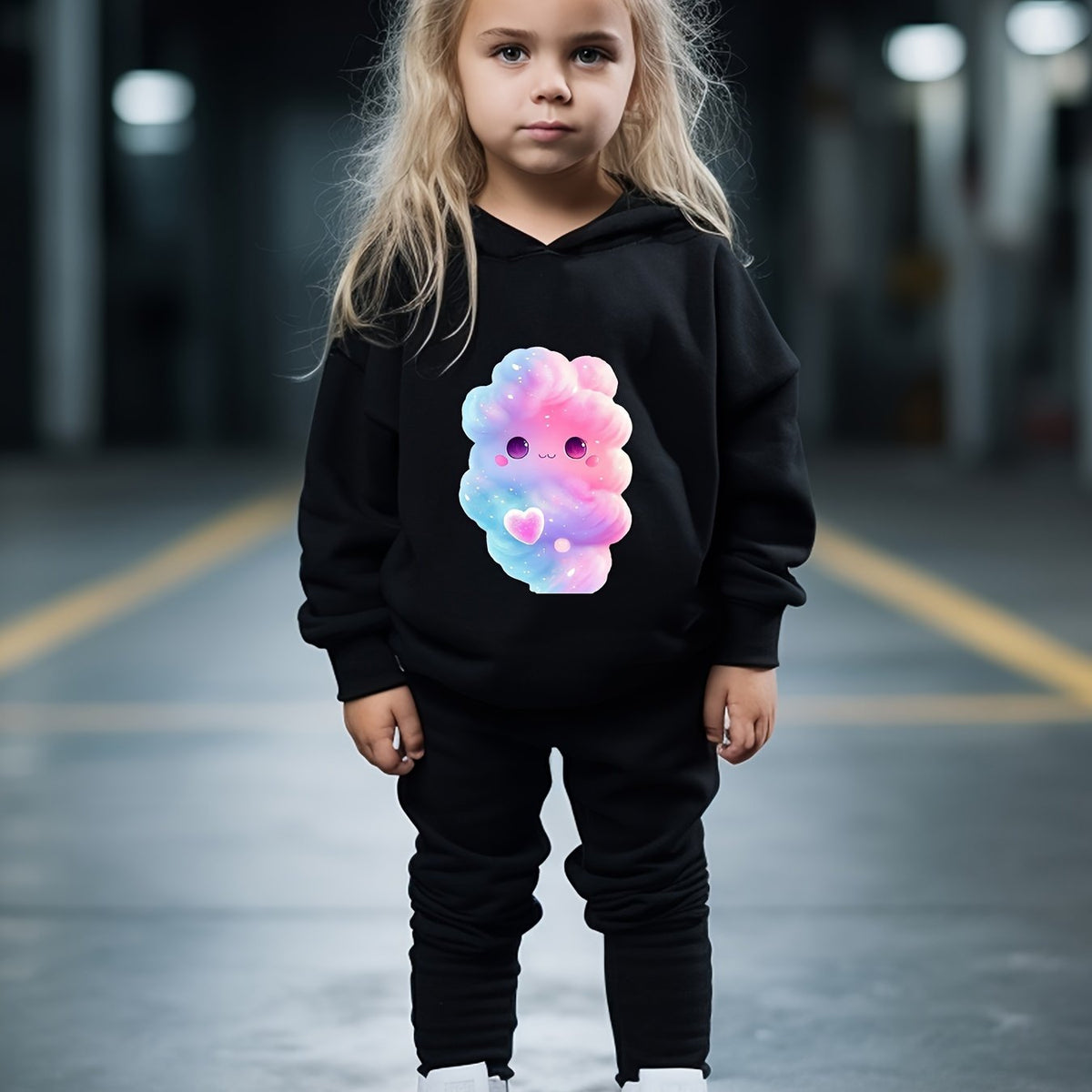 Cartoon Cloud Print Hoodies Pants Set Kids Spring Fall Sports Gift