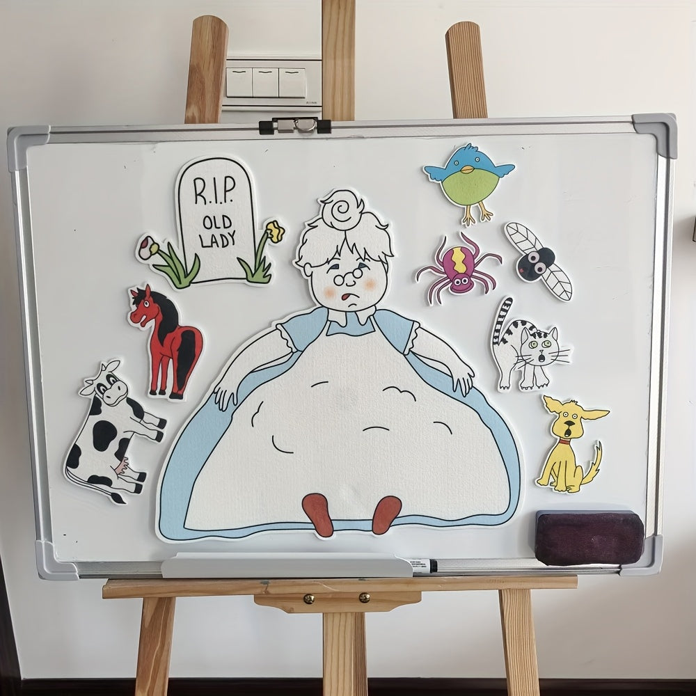 Red Felt Storytelling Pieces 'Old Lady Who Swallowed a Fly'