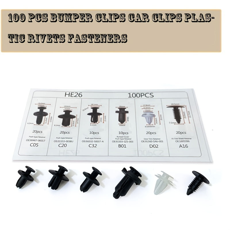 100pcs Nylon Car Interior Bumper Fixer Mudguard Set