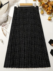  Polka Dot Print Elastic A line Pleated Skirt