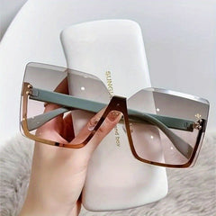 Women's Semi Rimless Oversized Sunglasses UV400 Gradient Shades with Case