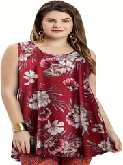  Floral Print Round Neck Tank Top