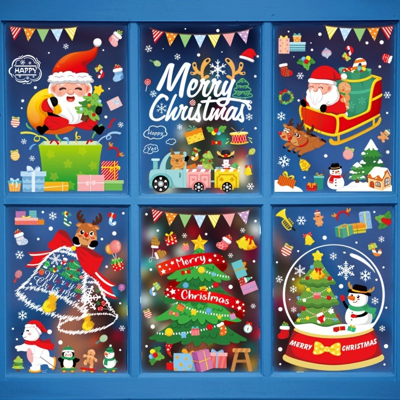 6pcs Christmas Party Decoration Stickers Snowman Elk Window Stickers