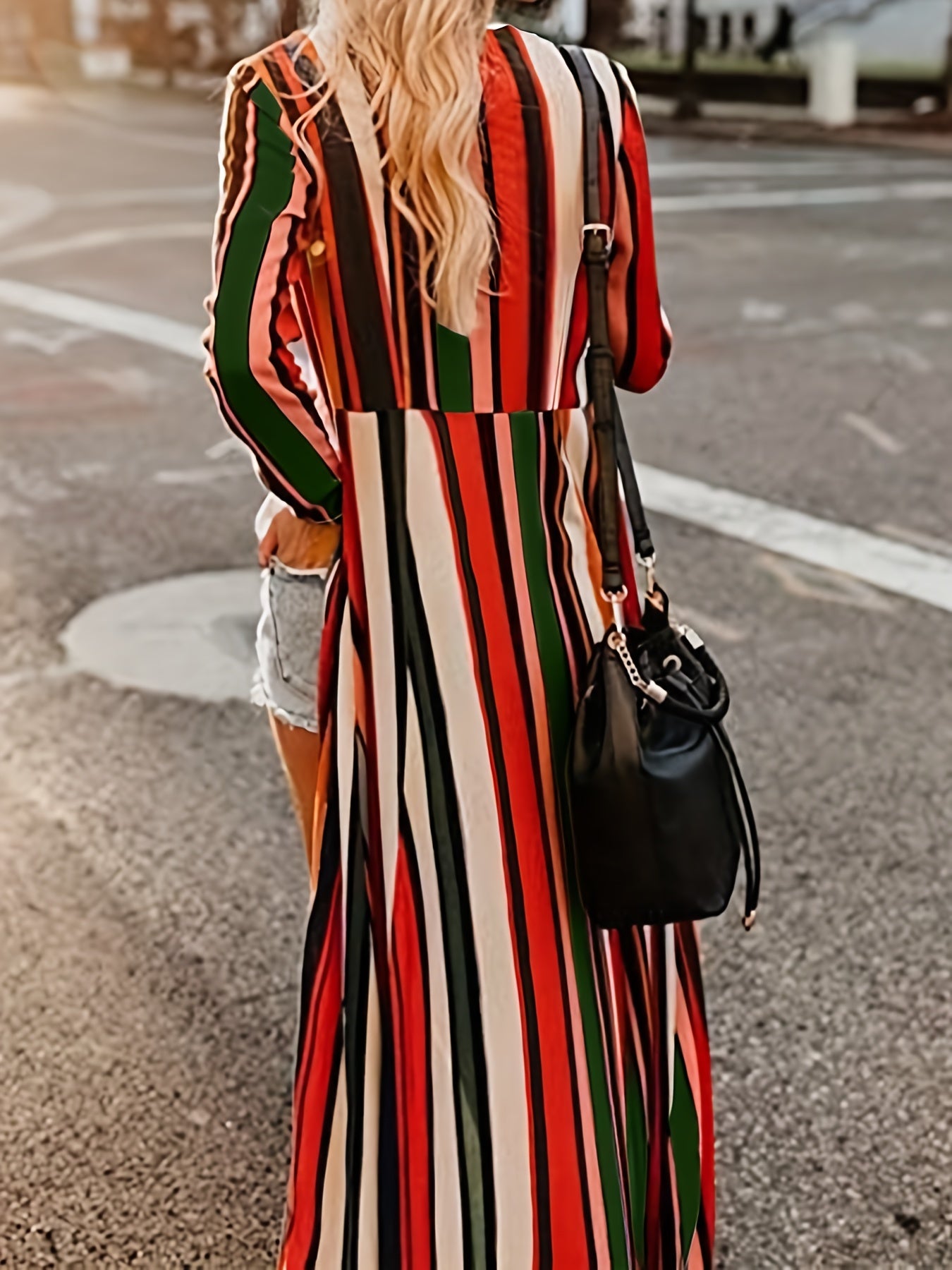  Colorblock Stripe Print Long Sleeve Cardigan