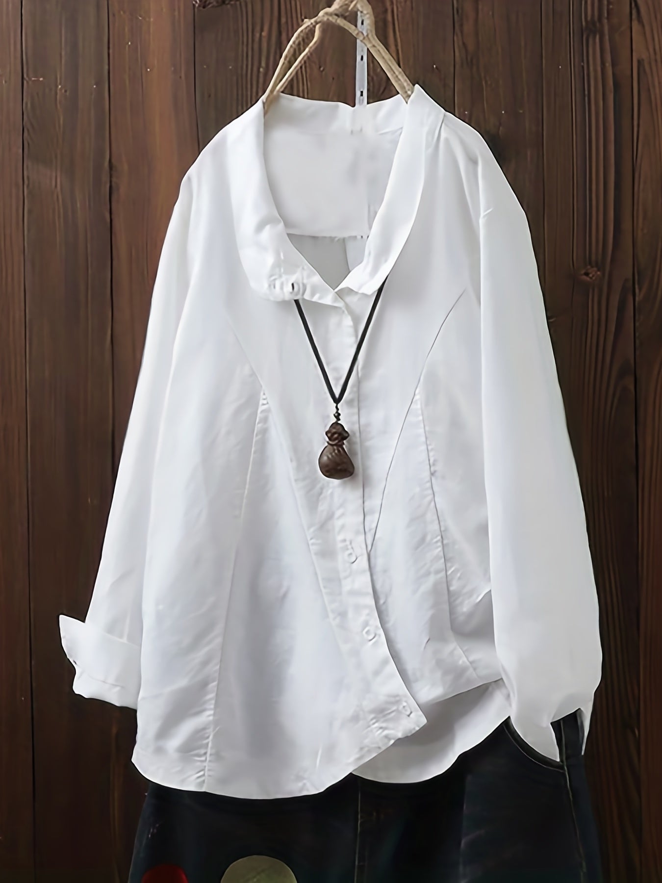  Solid Button Up Long Sleeve Blouse