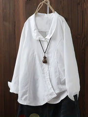  Solid Button Up Long Sleeve Blouse