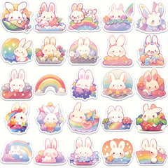 50PCS Easter Rainbow Bunny Stickers Vinyl Waterproof Decals Scrapbook Journaling