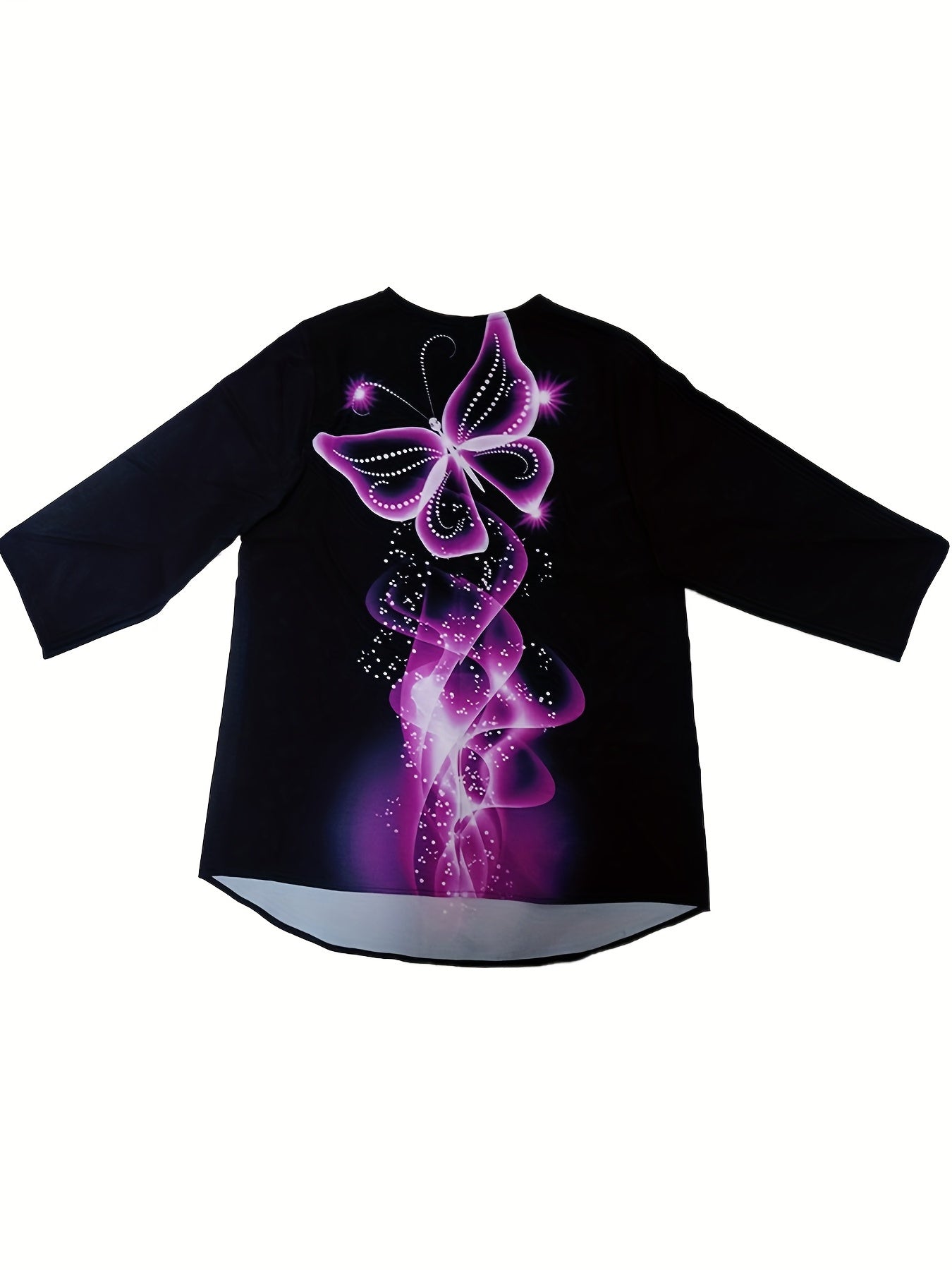  Butterfly Print Long Sleeve Casual Blouse