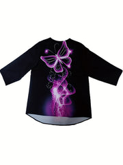  Butterfly Print Long Sleeve Casual Blouse