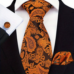 Men's Business Cashew Flower Tie Square Scarf Cufflink Set