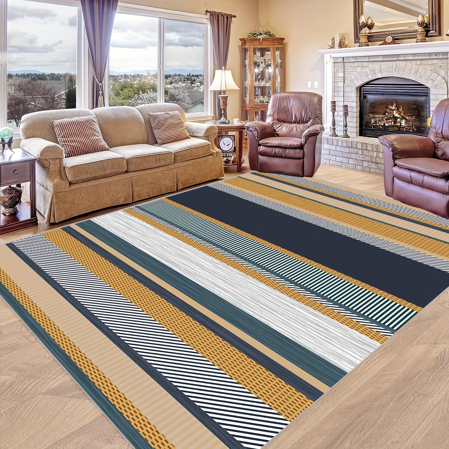 Geometric Lines Large Rug for Living Room Sofa Bedroom Kitchen Home Office