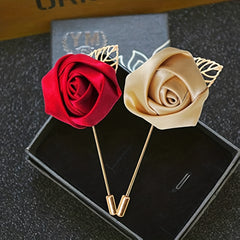 HAOSHICS 3Pcs Artificial Rose Flower Pins For Men Groom Suit Lapel