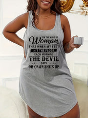 Casual Nightdress Women's Plus Letter Print Racer Back Tank Sleep Dres