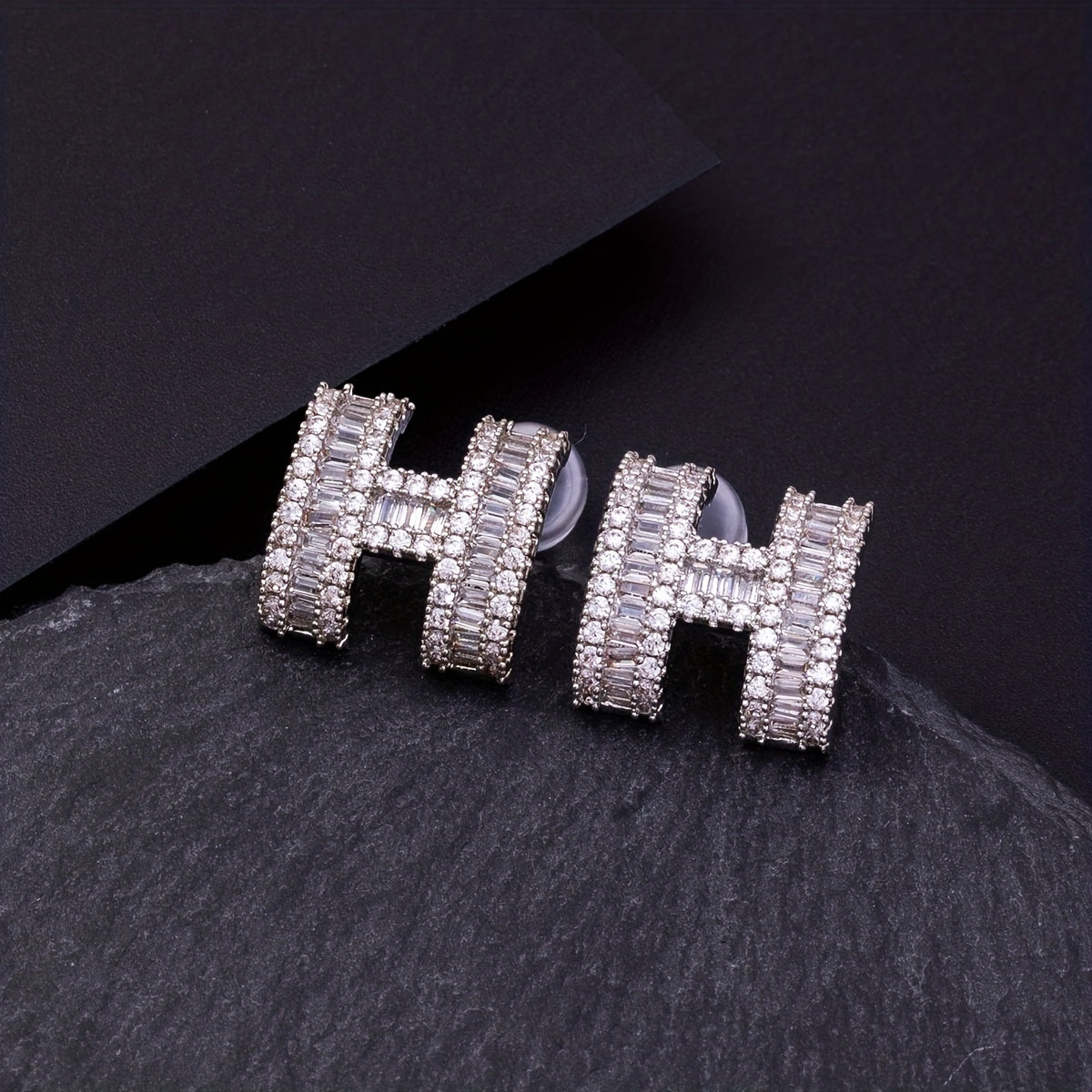 Micro Zirconia H Letter Earrings Men's Ear Stud Jewelry