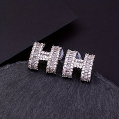 Micro Zirconia H Letter Earrings Men's Ear Stud Jewelry