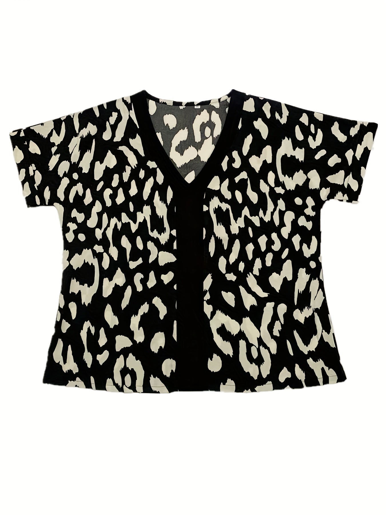  Geometric Print V Neck Short Sleeve Blouse