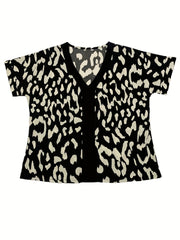 Geometric Print V Neck Short Sleeve Blouse