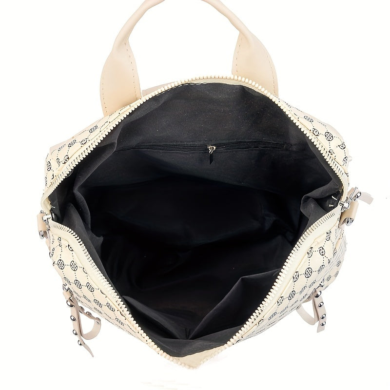 Geometric Pattern Backpack Vintage Daypack With Clutch Pouch