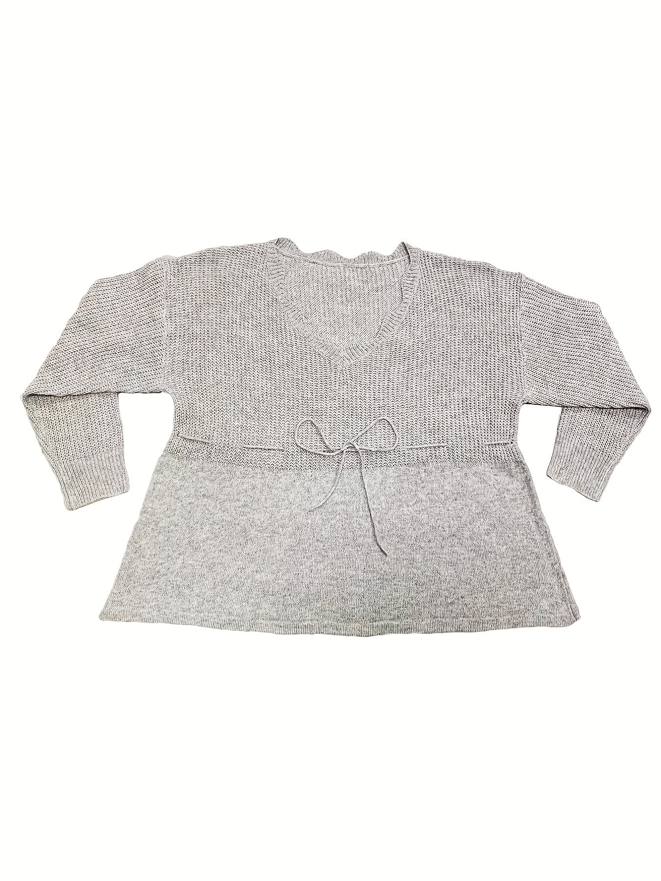  Casual Sweater Women's Plus V Neck Floral Trim Drawstring Jumper