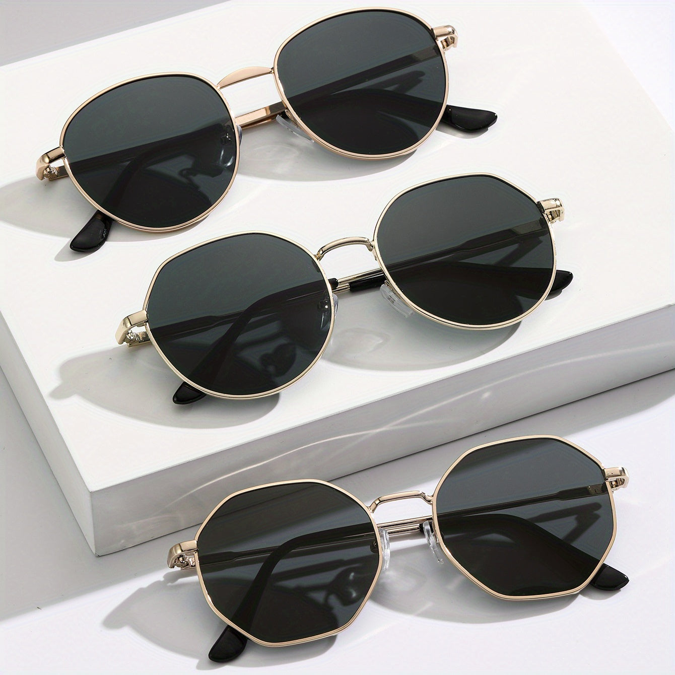 3 Pairs Round Frame Men's Casual Sunglasses