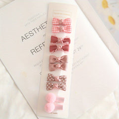 10pcs Princess Hair Accessories Gift Floral Plaid Polka Dot Bow Hair Clips