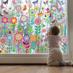 Flower Static Cling Butterfly Window Stickers for Home Decoration