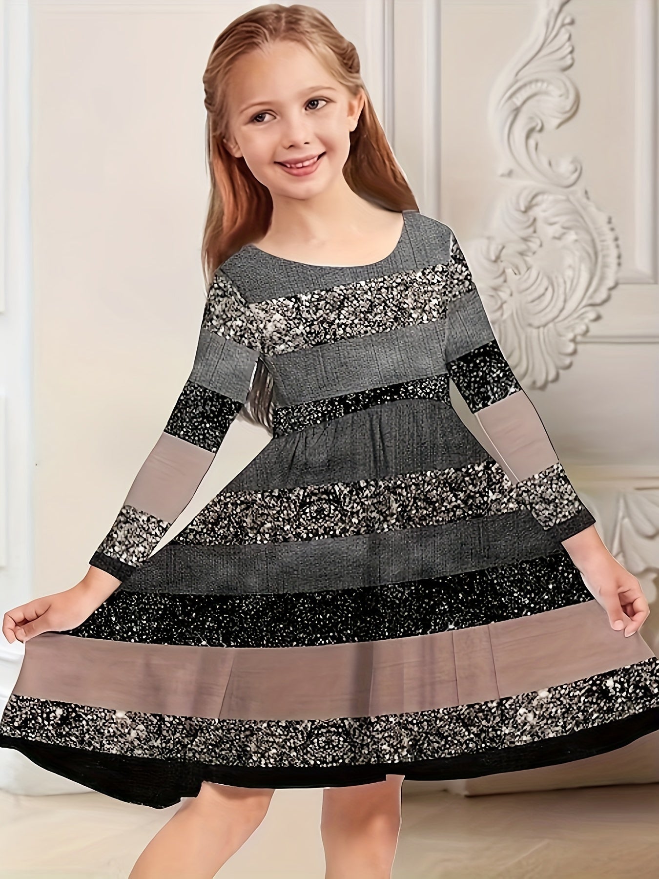Long Sleeve Christmas Dress Girls Sweet Dresses Kids Gift