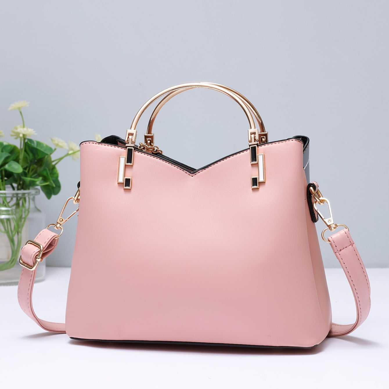 Two Tone Handbag Tassel Crossbody Bag Top Ring PU Leather Purse