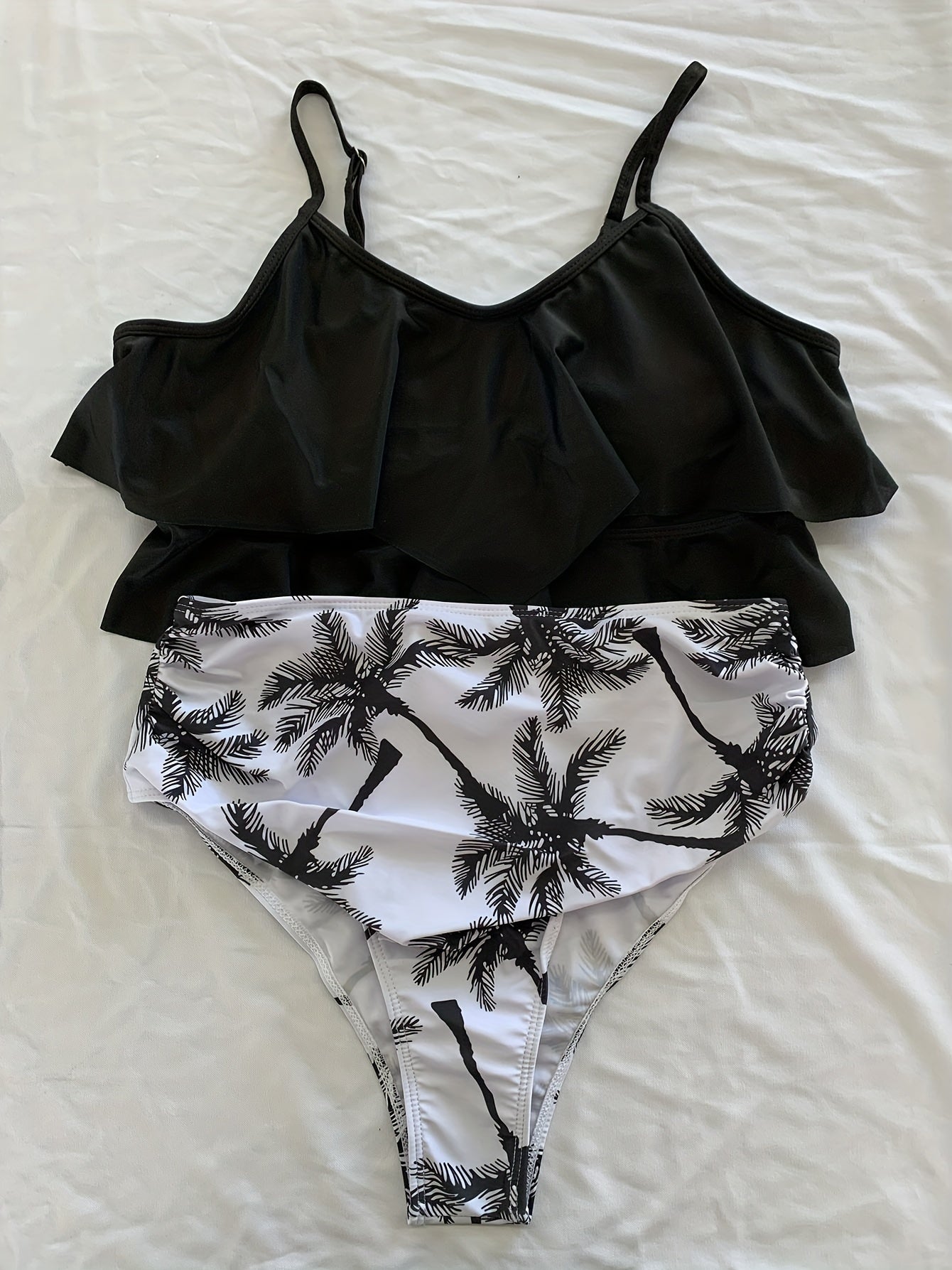Palm Tree Print Bikini Set High Waist Two Piece Swimsuit Women's Swimwear