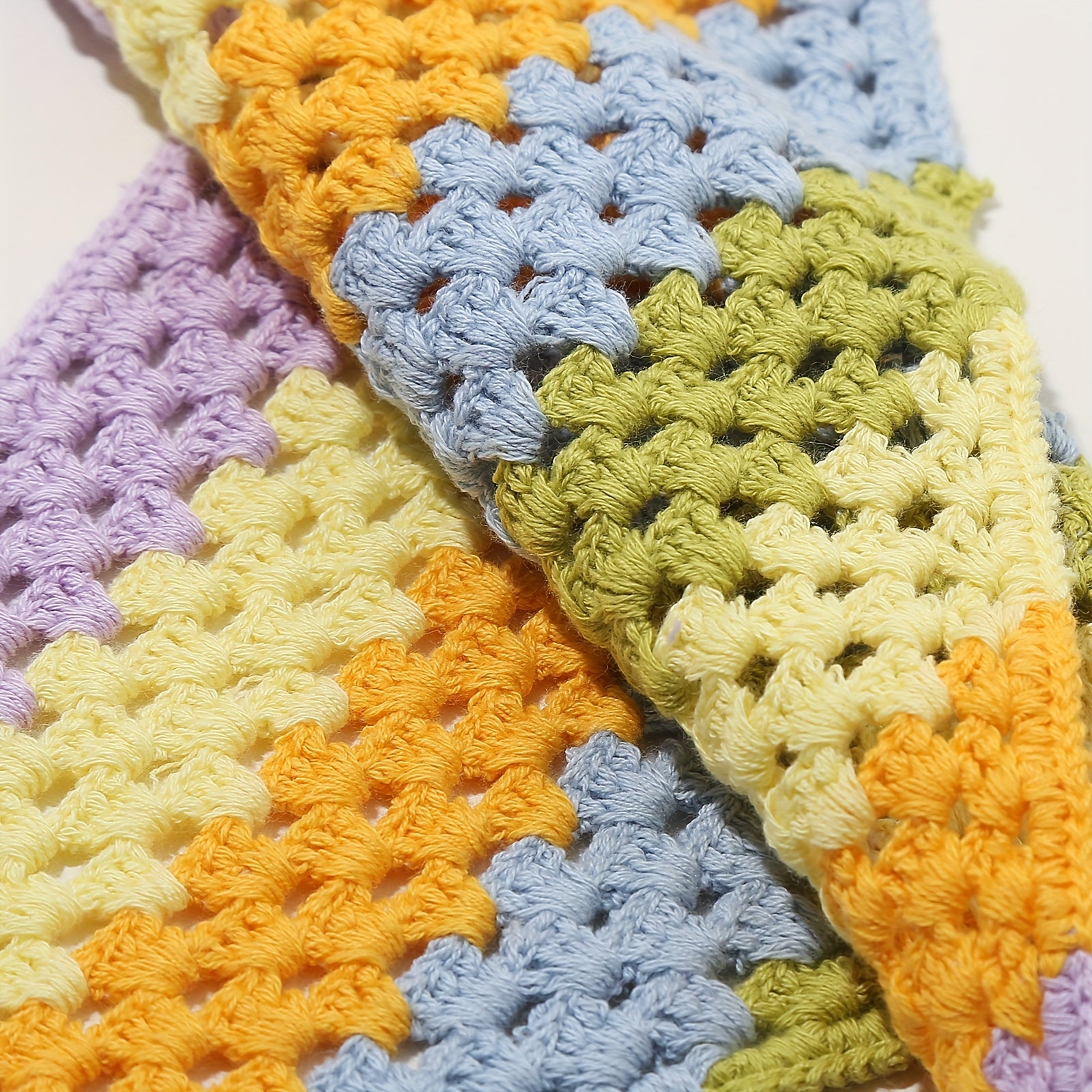 Rainbow Hollow Crochet Triangle Scarf Pastoral Style Headband Hair Accessories