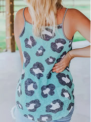 Stripe & Leopard Print Cross Front Cami Top V Neck Spaghetti Strap Summer Top