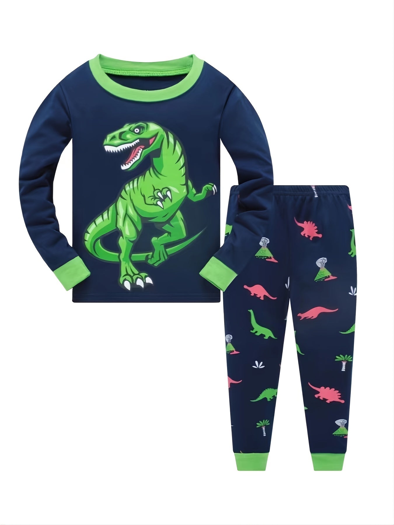 Boys Dino Print Pajama Set Long Sleeve Top & Pants