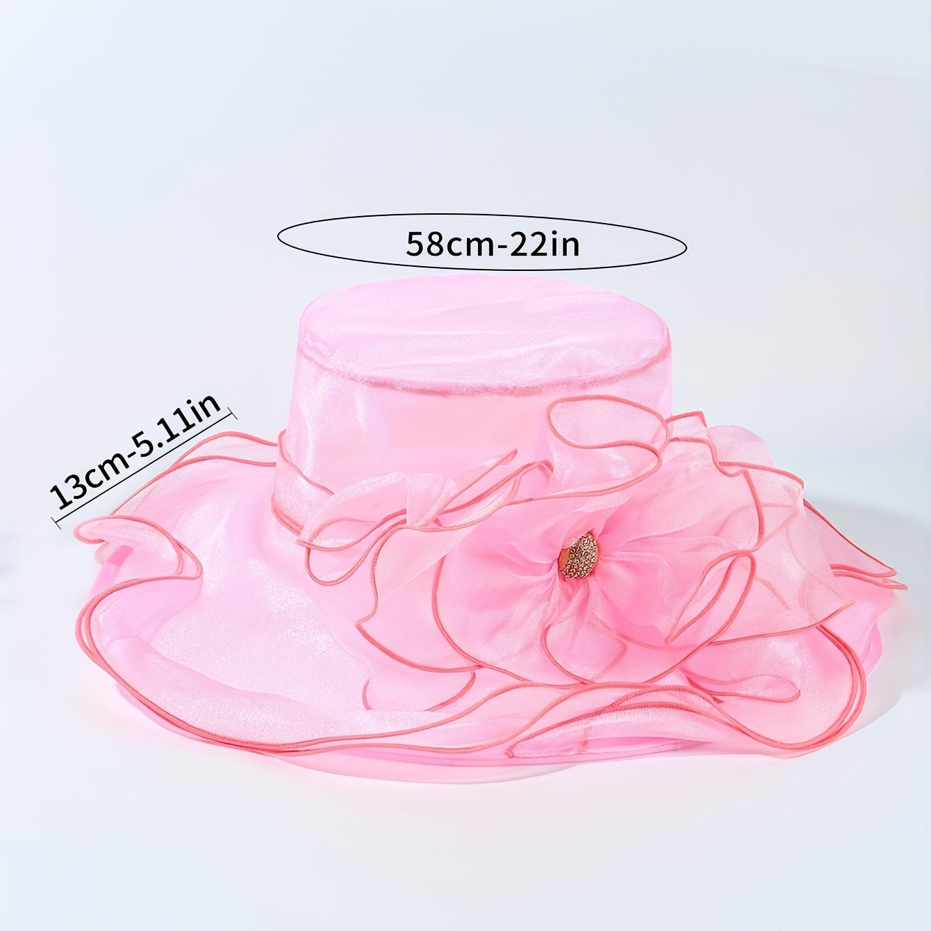 Organza Lace Derby Hat Wide Brim Flower Decor Sun Hat Lightweight