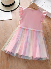 Girls Casual Mesh Dress With Unicorn Print For Summer