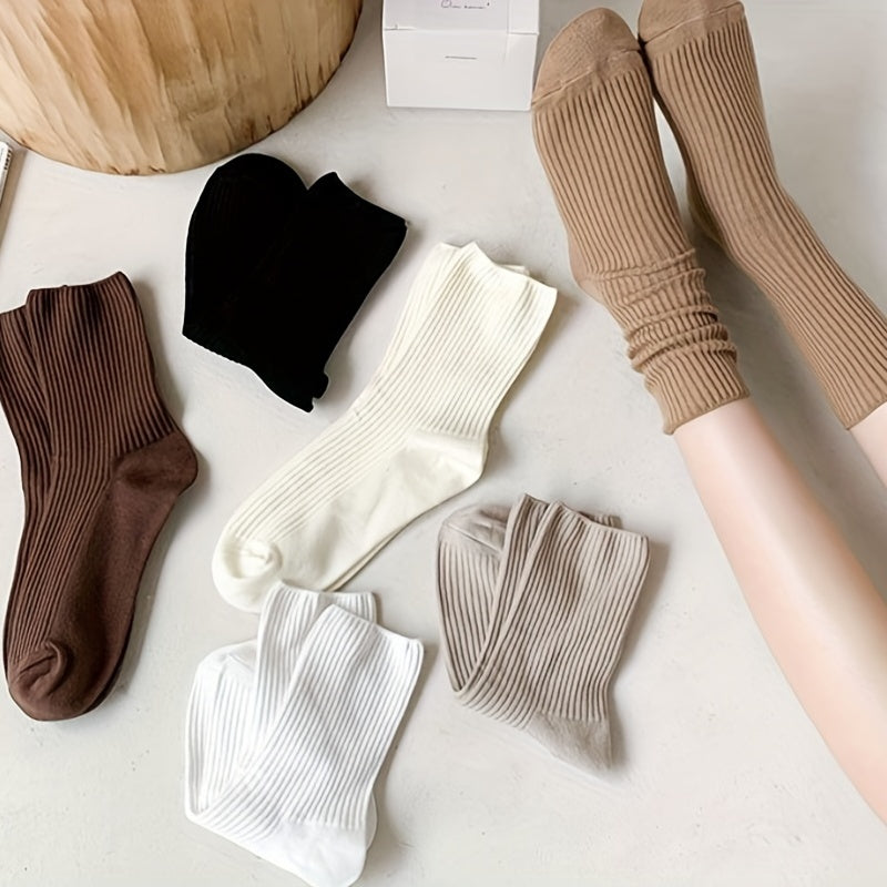 6 Pairs Comfortable Mid Tube Women's Socks Breathable Solid Stockings