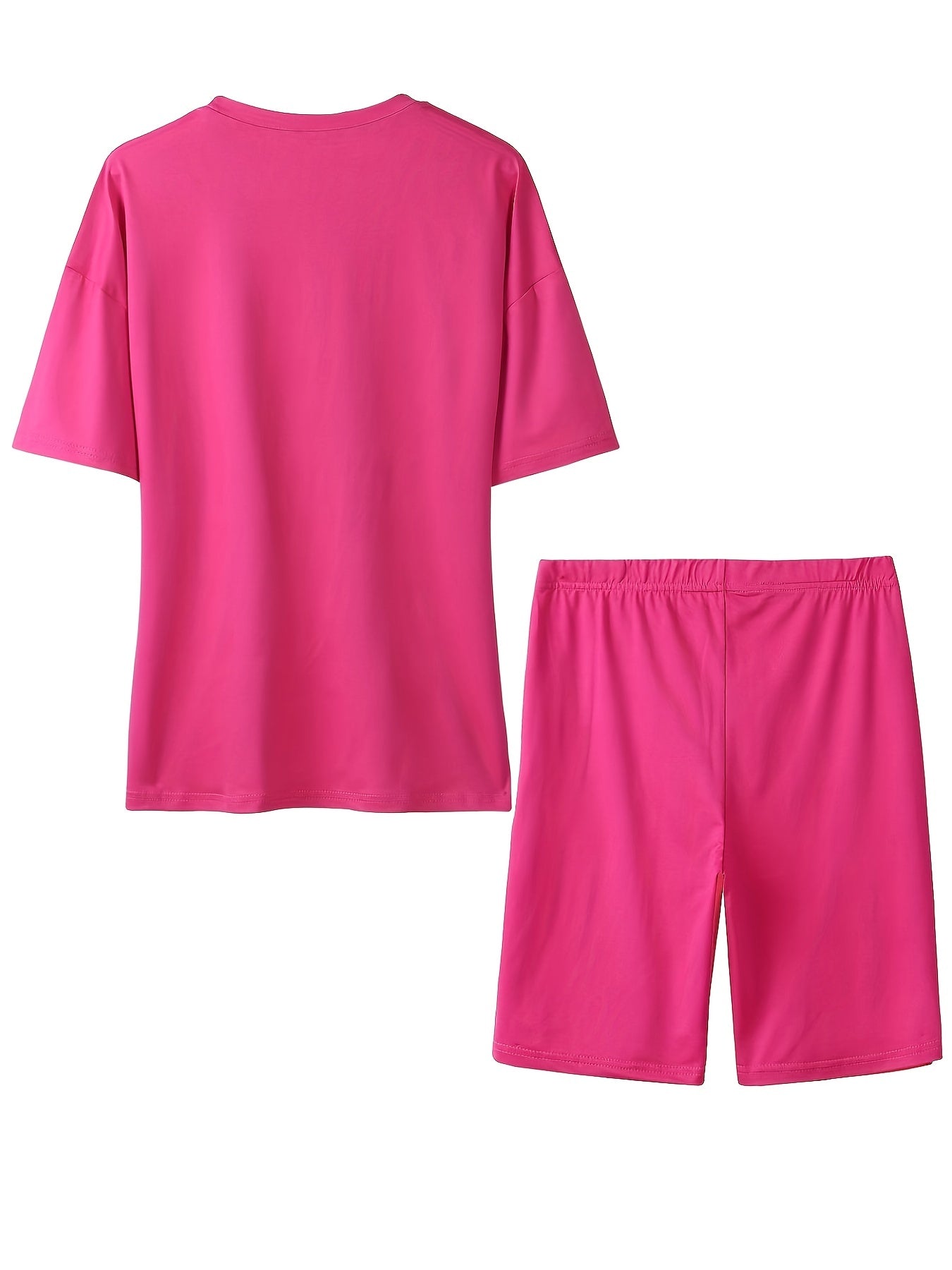 Faith Letter Print Two Piece Set Crew Neck Tee & Slim Shorts