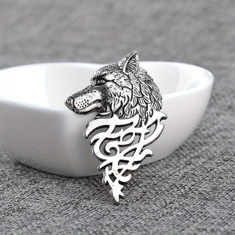 Wolf Head Brooch Pin Retro Suit Collar Pin for Men