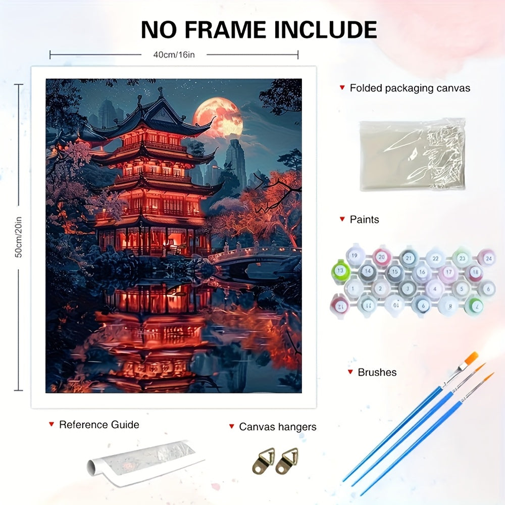 Red Building Under the Moon DIY Painting Set