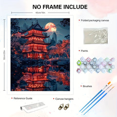 Red Building Under the Moon DIY Painting Set