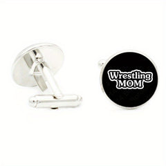 I Love Wrestling 16MM Round Glass Gem Cufflinks For Men Rhodium Plated Alloy