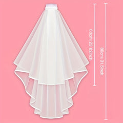Short 2 Tier Sheer Tulle Wedding Veil Lightweight Accessory