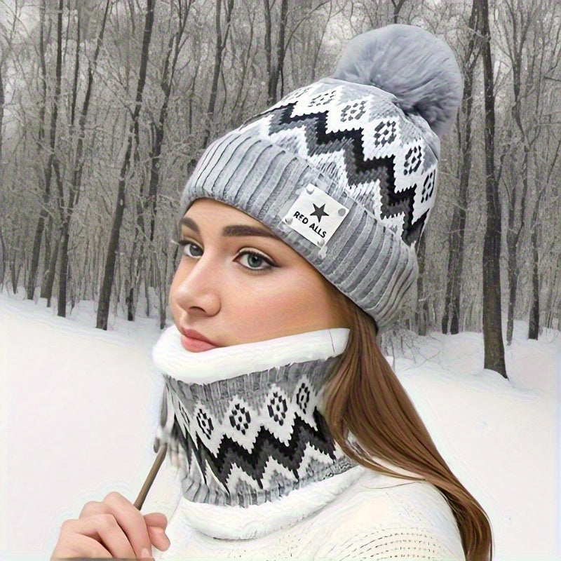 Cozy Winter Beanie Gray & Cable Pattern Ear Flap Hand Wash Festive Headwear