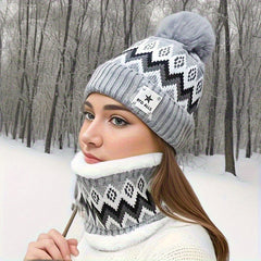 Cozy Winter Beanie Gray & Cable Pattern Ear Flap Hand Wash Festive Headwear