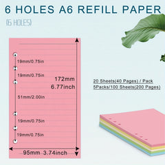 100 Sheets A6 A5 Colorful Refill Paper 6 Hole Filler Inserts