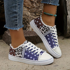 Leopard & Star Print Canvas Shoes Lace Up Low Top Sneakers