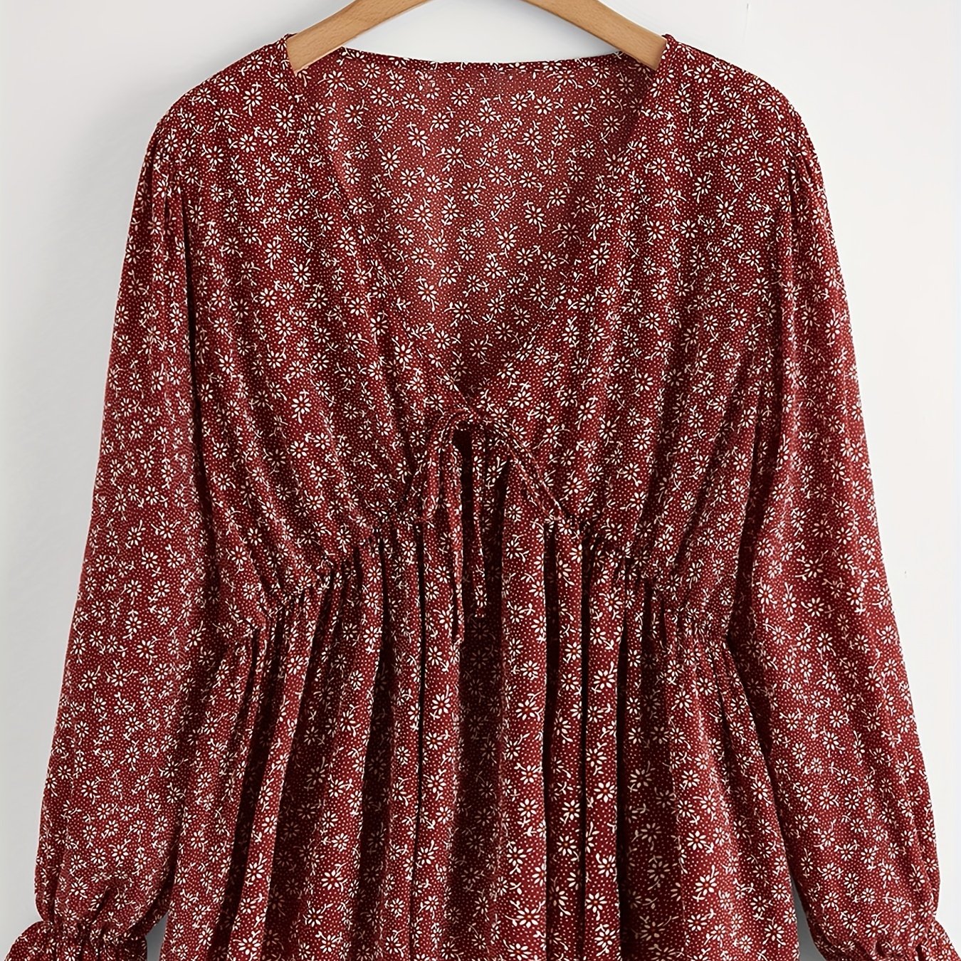  Boho Blouse Women's Floral Print Tie Front V Neck Peplum Top